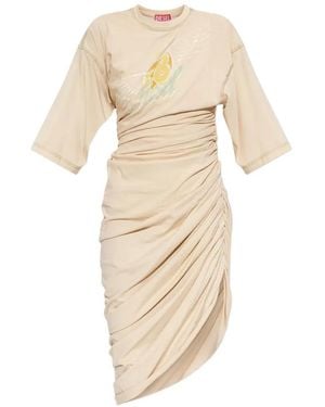 DIESEL Gerafftes D-Virta Kleid Mit Logo - Natur
