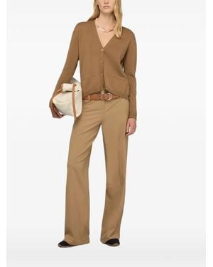 Semicouture Pleated-Panel V-Neck Cardigan - Natural