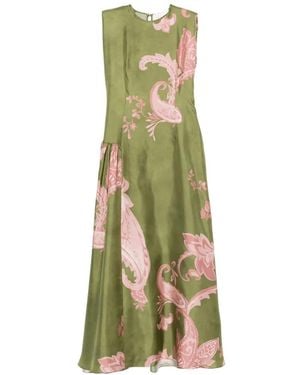 Co.Go Robe Longue Sans Manches À Imprimé Cachemire - Green