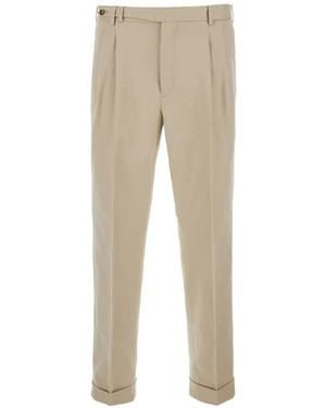 PT Torino Pleated Turn-Up Pants - Natural