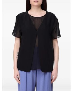 Emporio Armani Chiffon-Panel Bar-Fastening Top - Black