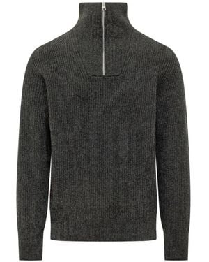 Amaranto Ribbed-Knit Half-Zip Sweater - Black