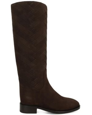 Santoni Woven-Panel Knee-High Boots - Black