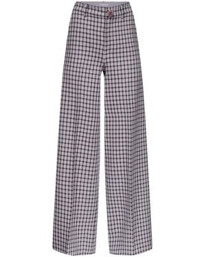 Area Checked Wide-Leg Pants - Gray