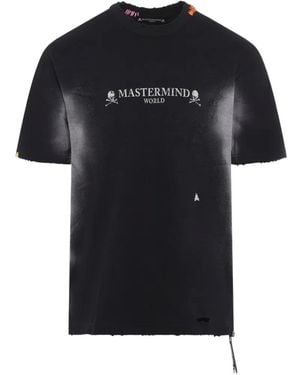 MASTERMIND WORLD Distressed Logo-Print T-Shirt - Black