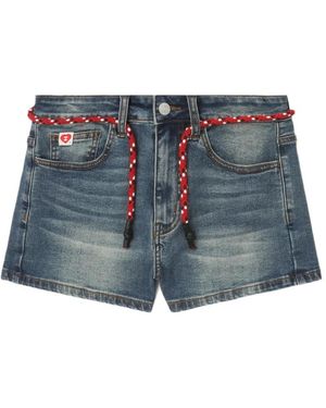 A Bathing Ape Rope-Belt Denim Shorts - Blue