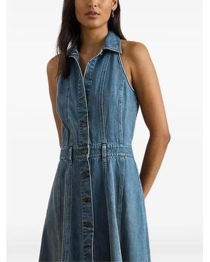 Ralph Lauren Paneled Denim Sleeveless Midi Shirt Dress - Blue