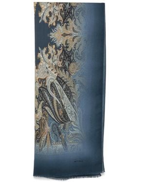 Etro Paisley-Print Frayed-Edge Scarf - Blue