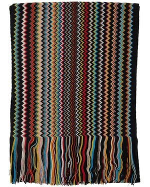 Missoni Zigzag-Pattern Fringed Scarf - Black