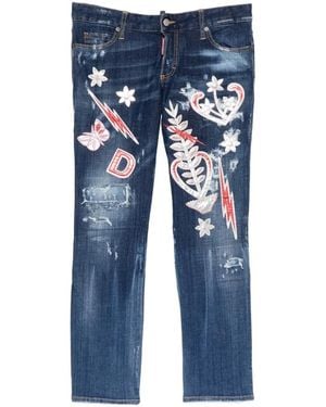 DSquared² Patch-Detail Distressed Jeans - Blue