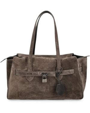 Brunello Cucinelli Padlock-Detail Suede Tote Bag - Brown