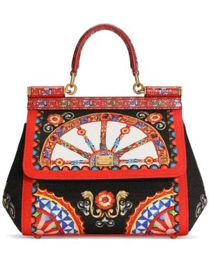 Dolce & Gabbana Small Carretto-Print Sicily Handbag - Red