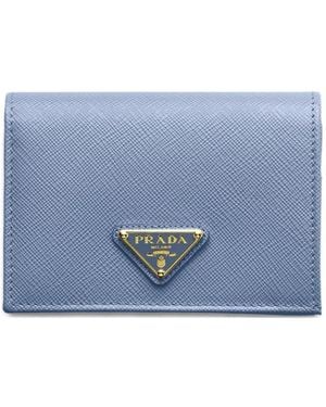Prada Triangle Logo Leather Wallet - Blue