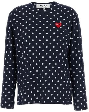 COMME DES GARÇONS PLAY Polka Dot Print Heart Patch T-Shirt - Blue