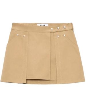 MSGM Button-Details Wrap A-Line Skirt - Natural