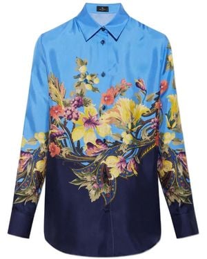 Etro Camisa De Seda Con Estampado Floral - Azul