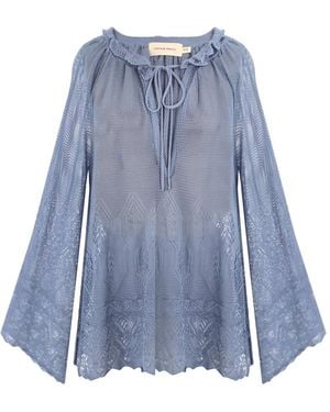 Cecilia Prado Crochet-Knit Ruffled Blouse - Blue