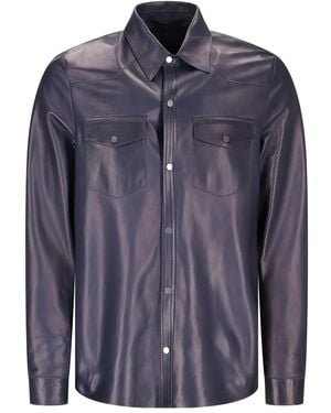 Salvatore Santoro Leather Flap-Pocket Shirt - Blue