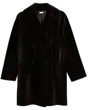 UTZON Shearling Double-Breasted Coat - Black