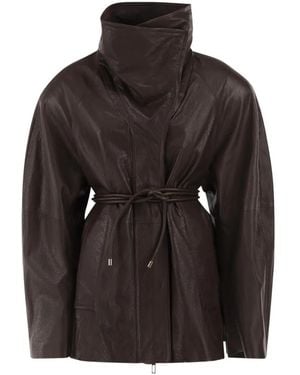 Sportmax Belted High-Neck Leather Jacket - Black