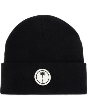 Palm Angels Logo-Patch Beanie Hat - Black