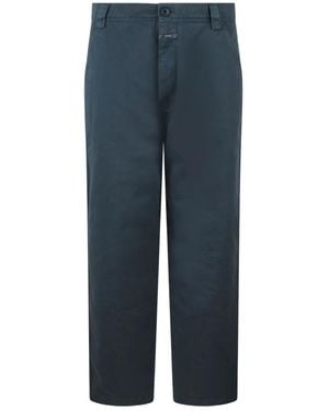 Closed Button-Fly Cotton Trousers - Blue