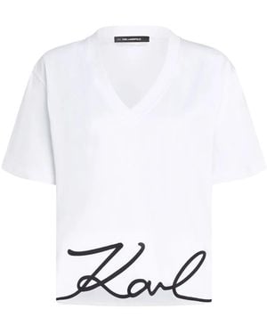KARL LAGERFELD Signature V-Neck T-Shirt - White