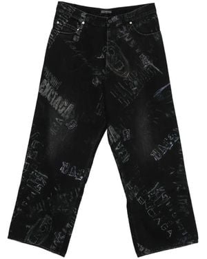 Balenciaga Pantalon Imprimé En Coton - Black
