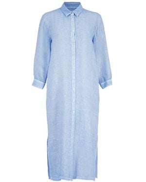 120% Lino Button-Up Maxi Dress - Blue