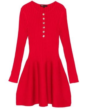 Maje Button-Front Ribbed Dress - Red