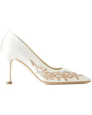 Manolo Blahnik Rabata Embroidered Pointed-Toe Court Shoes - White
