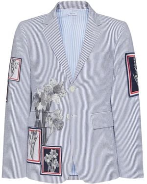Thom Browne ストライプ フローラル ジャケット - ブルー