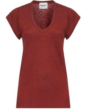 Isabel Marant Geripptes T-Shirt mit V-Ausschnitt - Rot