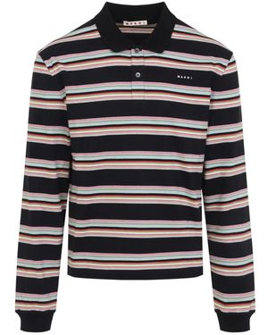 Marni Striped Long-Sleeve Polo Shirt - Black