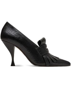 Burberry Embossed Fringe Heeled Court Shoes - Black