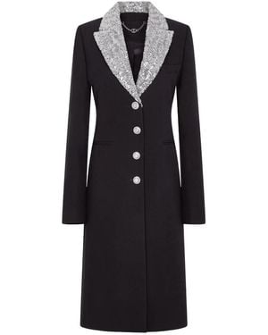 Rabanne Sequin-Collar Wool Coat - Black