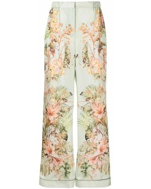 Alberta Ferretti Botanical-Print Wide-Leg Trousers - Metallic