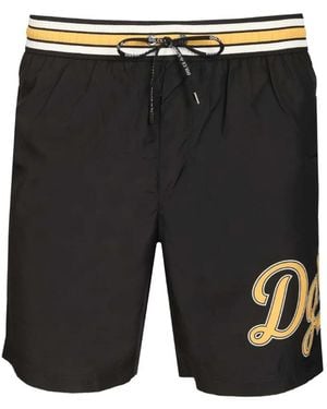 Dolce & Gabbana Bermuda Da Bagno A Righe Con Logo - Nero