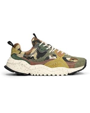 Flower Mountain Wave Camouflage-Print Panelled Trainers - Green