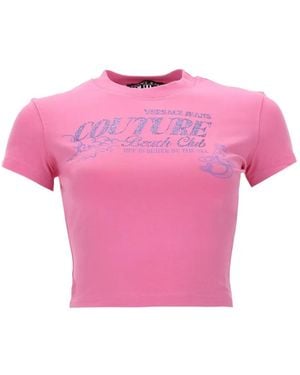 Versace Jeans Couture Logo-Detail Cropped T-Shirt - Pink