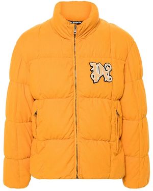 Palm Angels Doudoune En Velours Côtelé À Patch Logo - Orange
