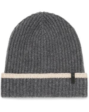 Brunello Cucinelli Contrast Cashmere Beanie Hat - Grey