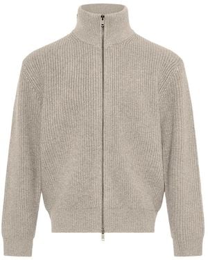 Yves Salomon Ribbed-Knit Zip-Up Cardigan - Grey
