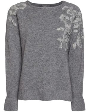 Elena Miro Pullover Mit Blumenstickerei - Grau