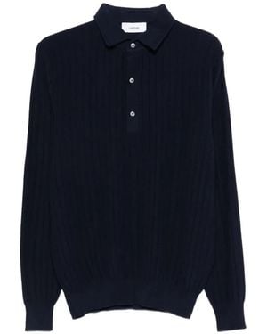 Lardini Ribbed-Knit Long-Sleeve Polo Shirt - Blue