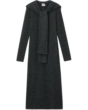 B+ AB Scarf-Detail Half-Button Dress - Black