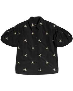 Simone Rocha Rosebud-Embroidered Puff-Sleeve Shirt - Black