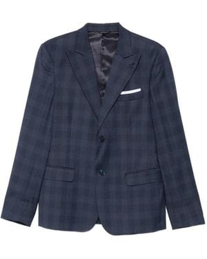 Daniele Alessandrini Check-Pattern Peak-Lapel Blazer - Blue