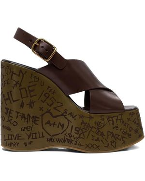 Chloé Crossover Wedge Sandals - Brown