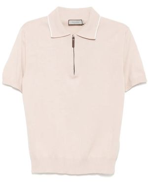 Canali Cotton Zipped Polo Shirt - Natural